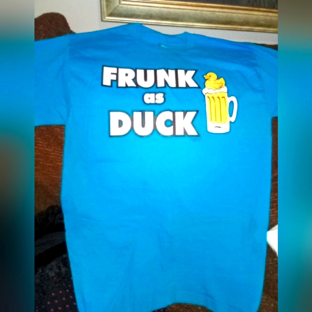 Vintage Mens Hanes Blue Short Sleeved Crew Neck Funny Graphic Tshirt